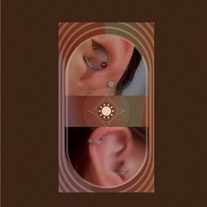 Green titanium daith, tragus, and helix rings